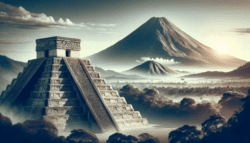 Guatemala-Mayan temple and a volcano