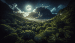 Morne Seychellois National Park in the Seychelles under a full moon