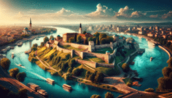 Serbia the Belgrade Fortress and the confluence of the Sava and Danube rivers