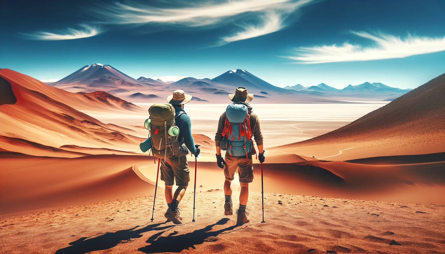Two hikers in the Atacama Desert, Bolivia