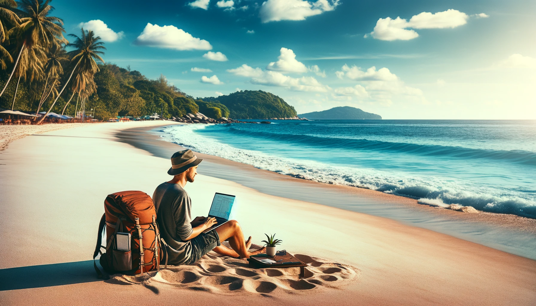 backpacker sitting on a beach in Thailand
