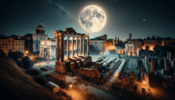 The Roman Forum in-Rome under full moon