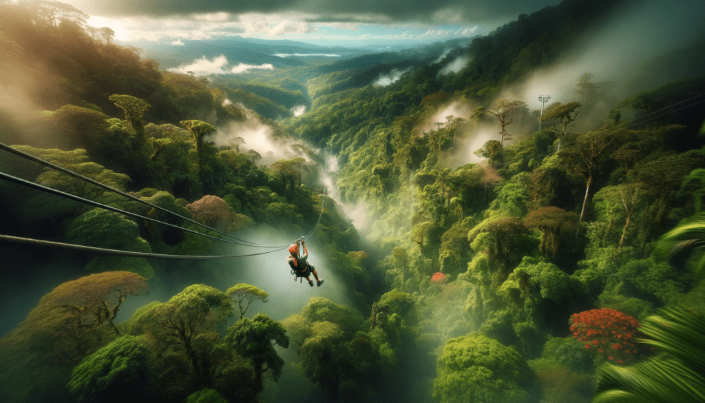 Zip-lining cloud forests Costa Rica (Artistinc Rendering)